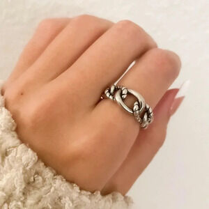 925 Sterling Silver Chain Link Ring Minimalist Link Ring Chunky Ring